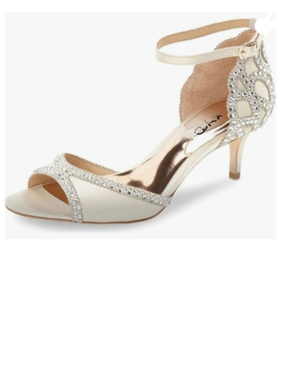 XYD Ivory Chic Peep Toe D'Orsay Kitten Low Heel Rhinestone Ankle Strap Sandals